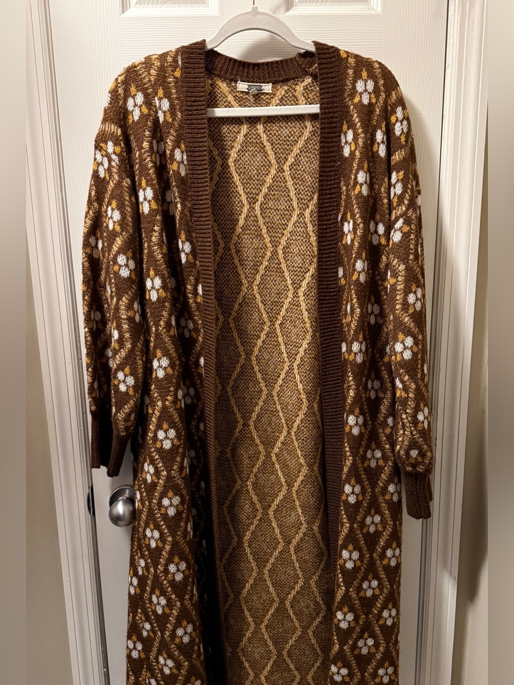 Brown Patterned Long Cardigan